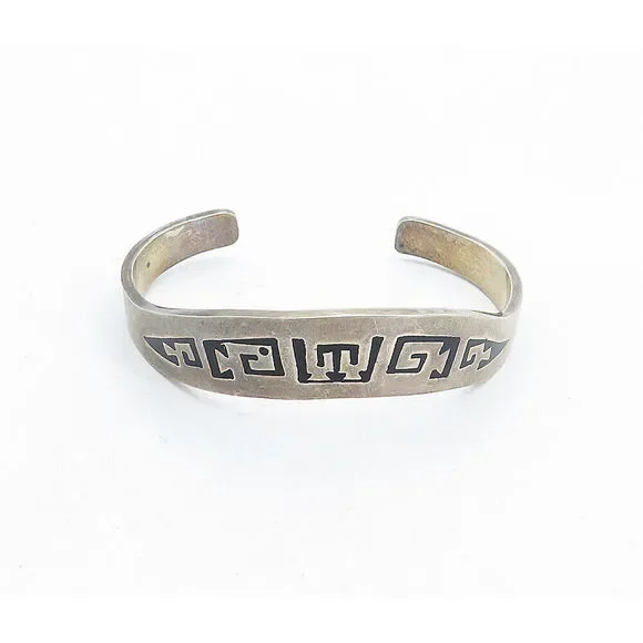 MEXICO 925 Sterling Silver Vintage Enamel Patterned Cuff Bracelet